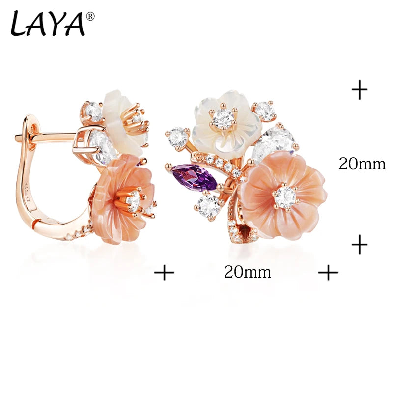TheRyuko  Clip Earrings For Women High Quality Zircon Natural Shell Flower 925 Sterling Silver Fashion Original Jewelry 2022 Trend