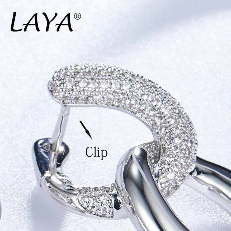 TheRyuko 925 Sterling Silver Luxury Clear Cubic Zircon Chain Drop Earrings