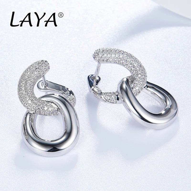 TheRyuko 925 Sterling Silver Luxury Clear Cubic Zircon Chain Drop Earrings