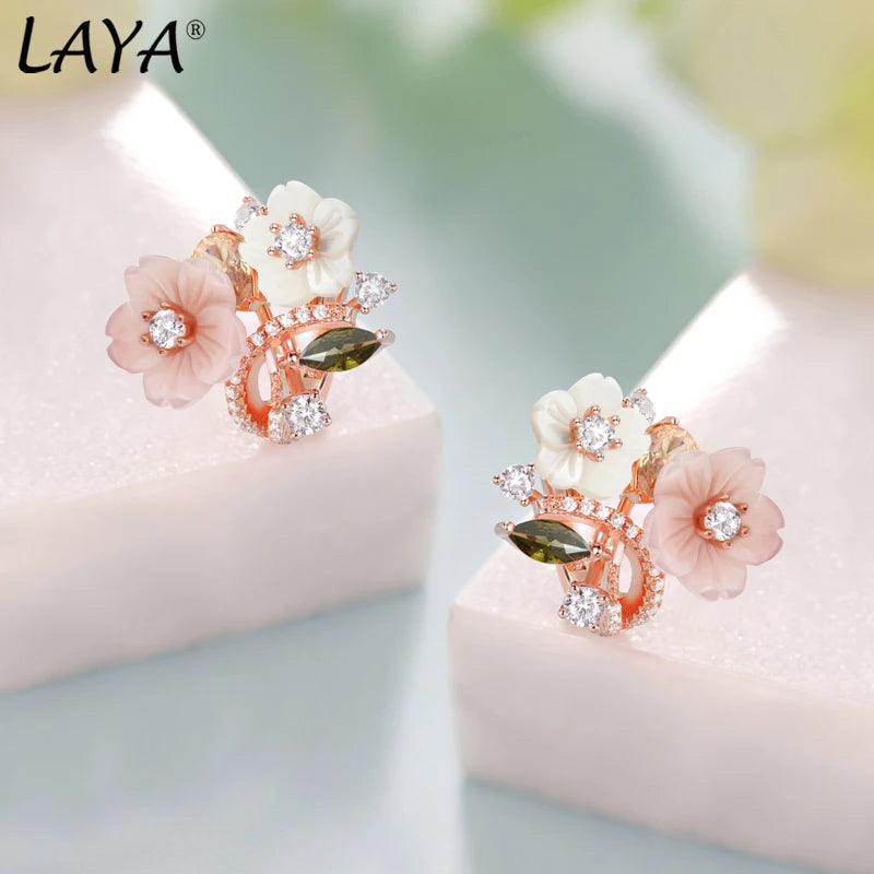TheRyuko  Clip Earrings For Women High Quality Zircon Natural Shell Flower 925 Sterling Silver Fashion Original Jewelry 2022 Trend