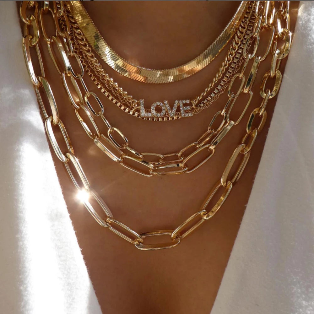 TheRyuko Vintage New Gold Color Multiple Styles Necklace For Women