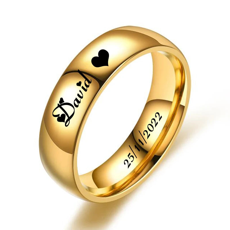 TheRyuko  Gold Stainless Steel Lover Couple Wedding Band Rings for Women Men