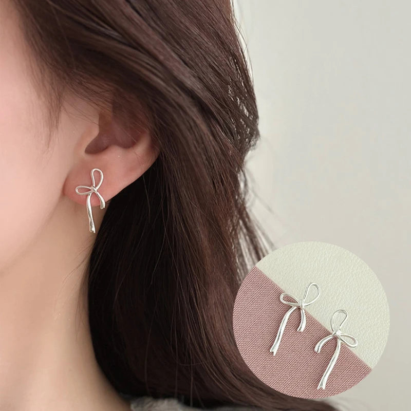 TheRyuko  925 Sterling Silver Bow Knot Earring for Women