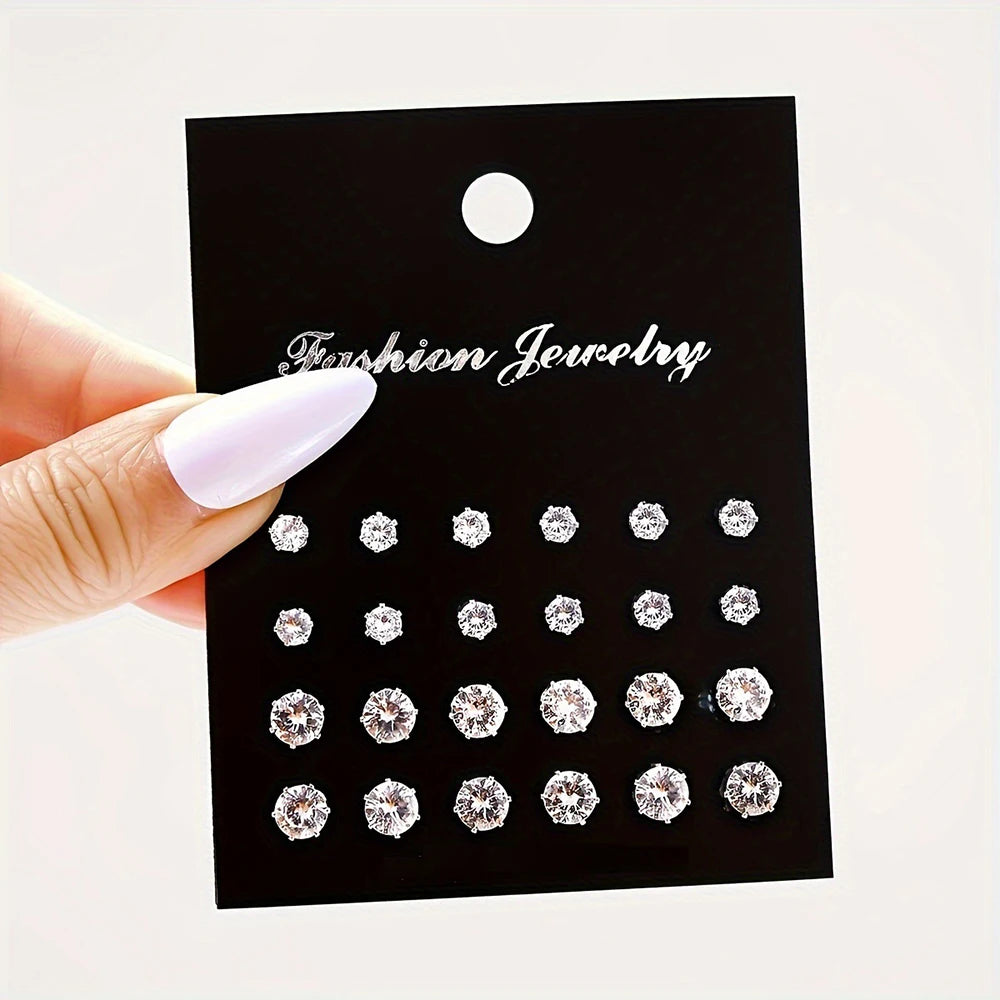 1TheRyuko 2/24/36 Pairs Shiny Zircon Stud Earrings Set for Women Men Daily