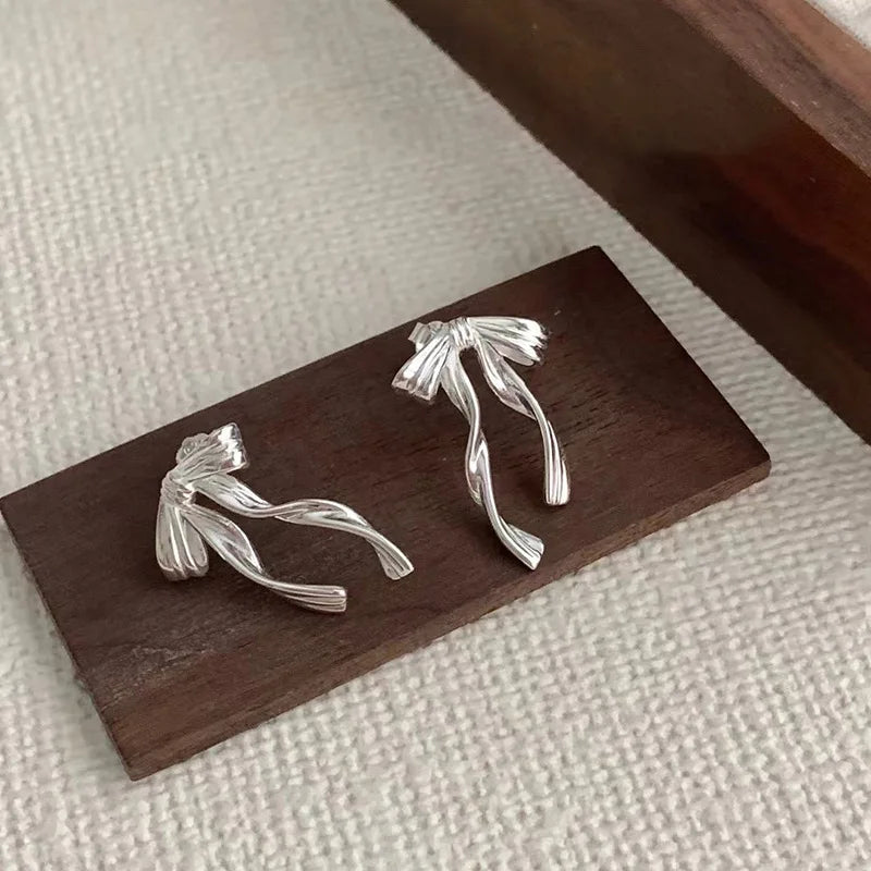 TheRyuko  925 Sterling Silver Bow Knot Earring for Women