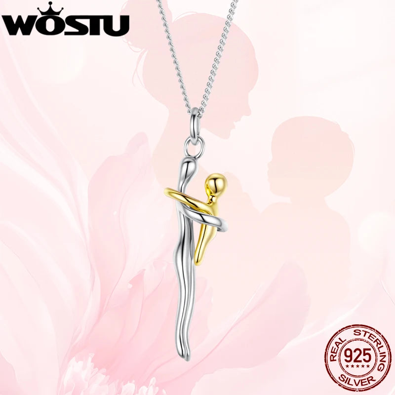 TheRyuko  Real 925 Sterling Silver Hug Embrace Pendant Necklace,
