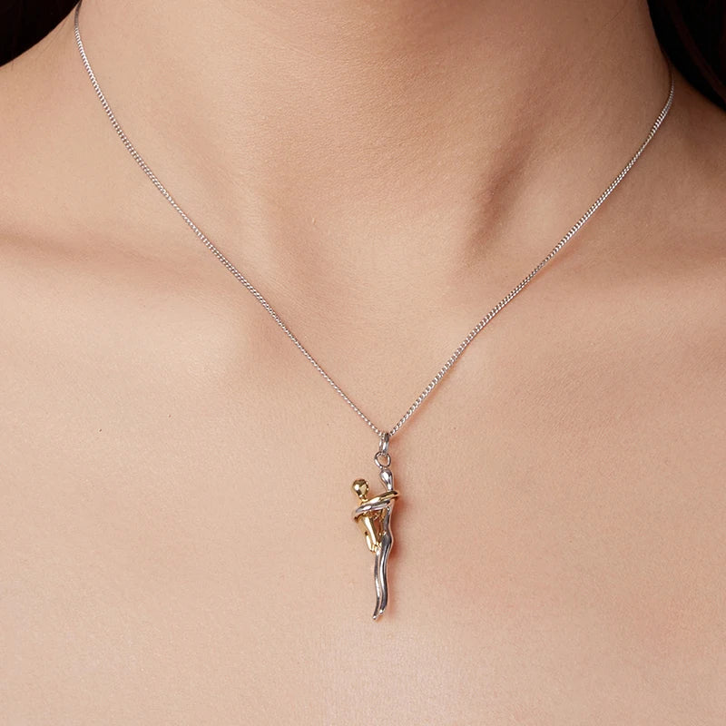 TheRyuko  Real 925 Sterling Silver Hug Embrace Pendant Necklace,