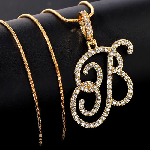 TheRyuko  A-Z Cursive Initial Letter Name Pendant Necklace For Women