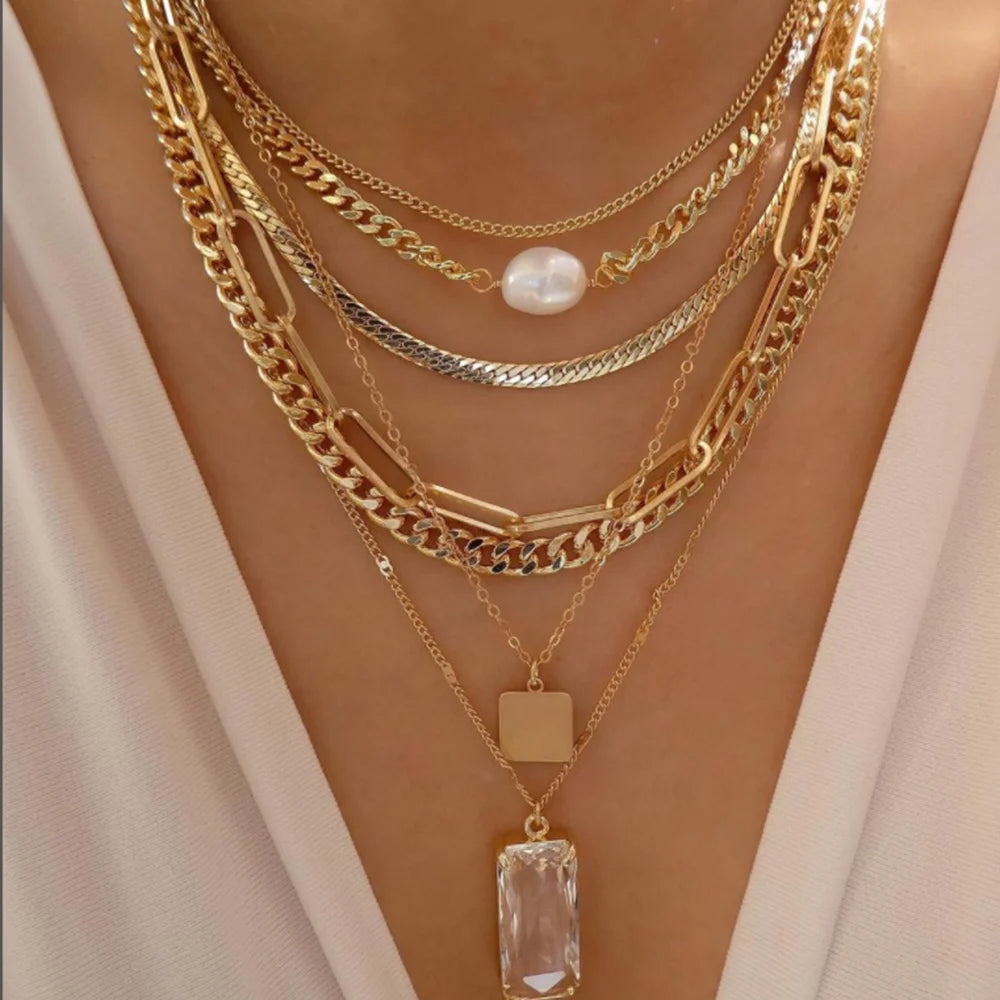 TheRyuko Vintage New Gold Color Multiple Styles Necklace For Women