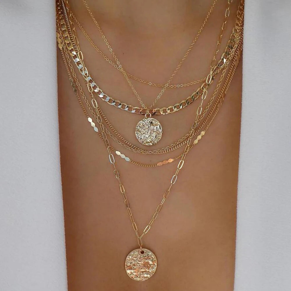 TheRyuko Vintage New Gold Color Multiple Styles Necklace For Women