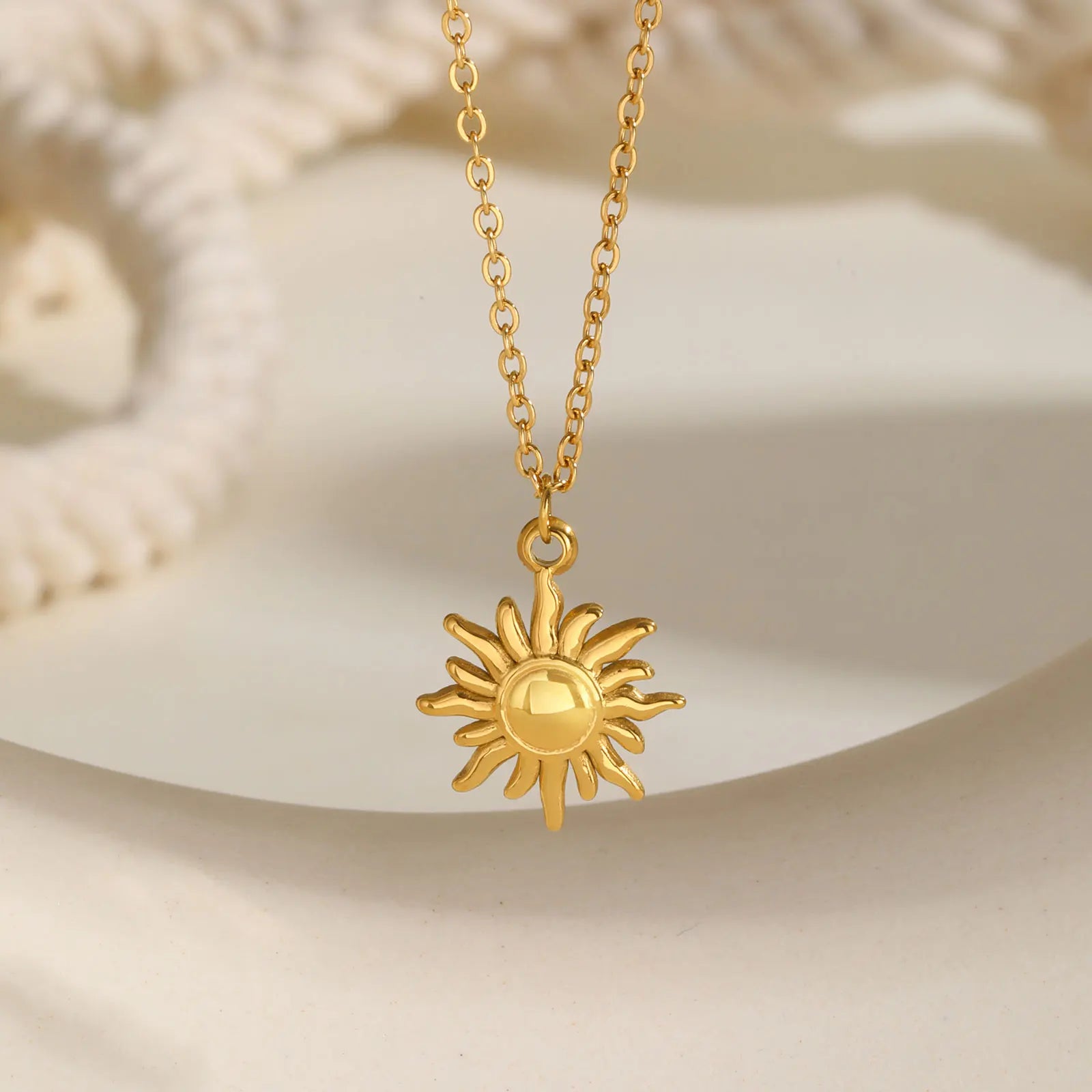 TheRyuko Stainless Steel Spiral Sun Flower Pendant Necklace for Women