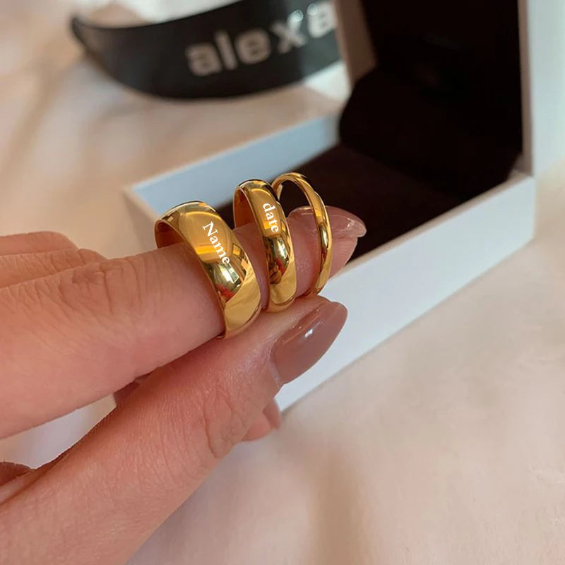 TheRyuko  Gold Stainless Steel Lover Couple Wedding Band Rings for Women Men