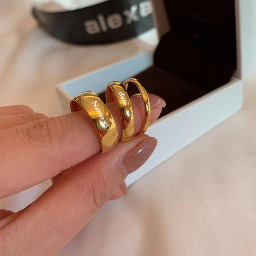 TheRyuko  Gold Stainless Steel Lover Couple Wedding Band Rings for Women Men