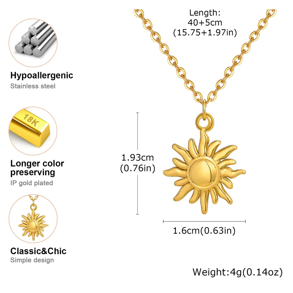 TheRyuko Stainless Steel Spiral Sun Flower Pendant Necklace for Women