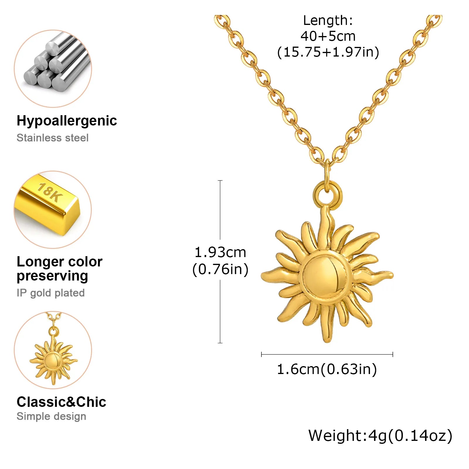 TheRyuko Stainless Steel Spiral Sun Flower Pendant Necklace for Women