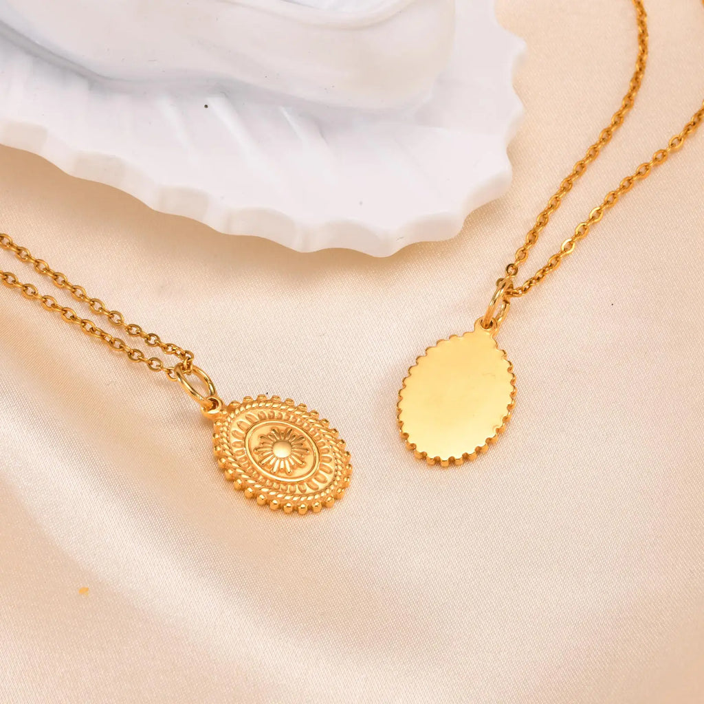 TheRyuko Stainless Steel Spiral Sun Flower Pendant Necklace for Women