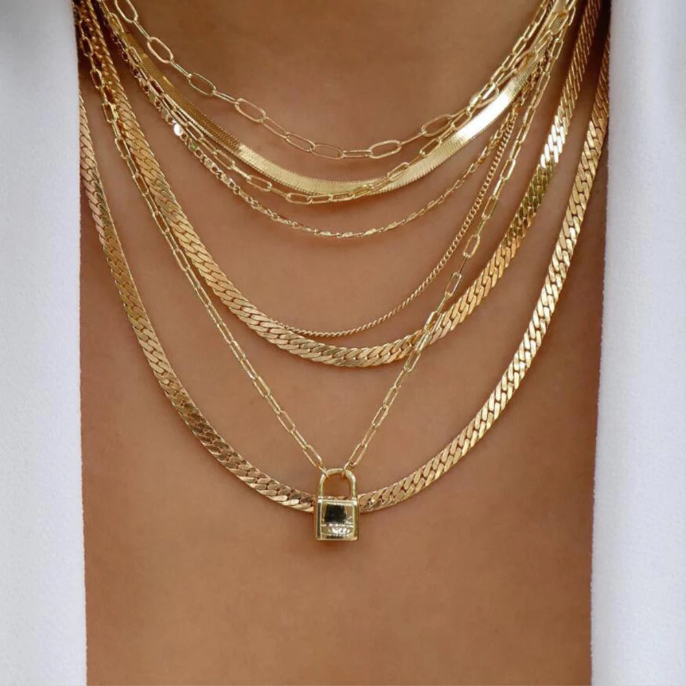 TheRyuko Vintage New Gold Color Multiple Styles Necklace For Women