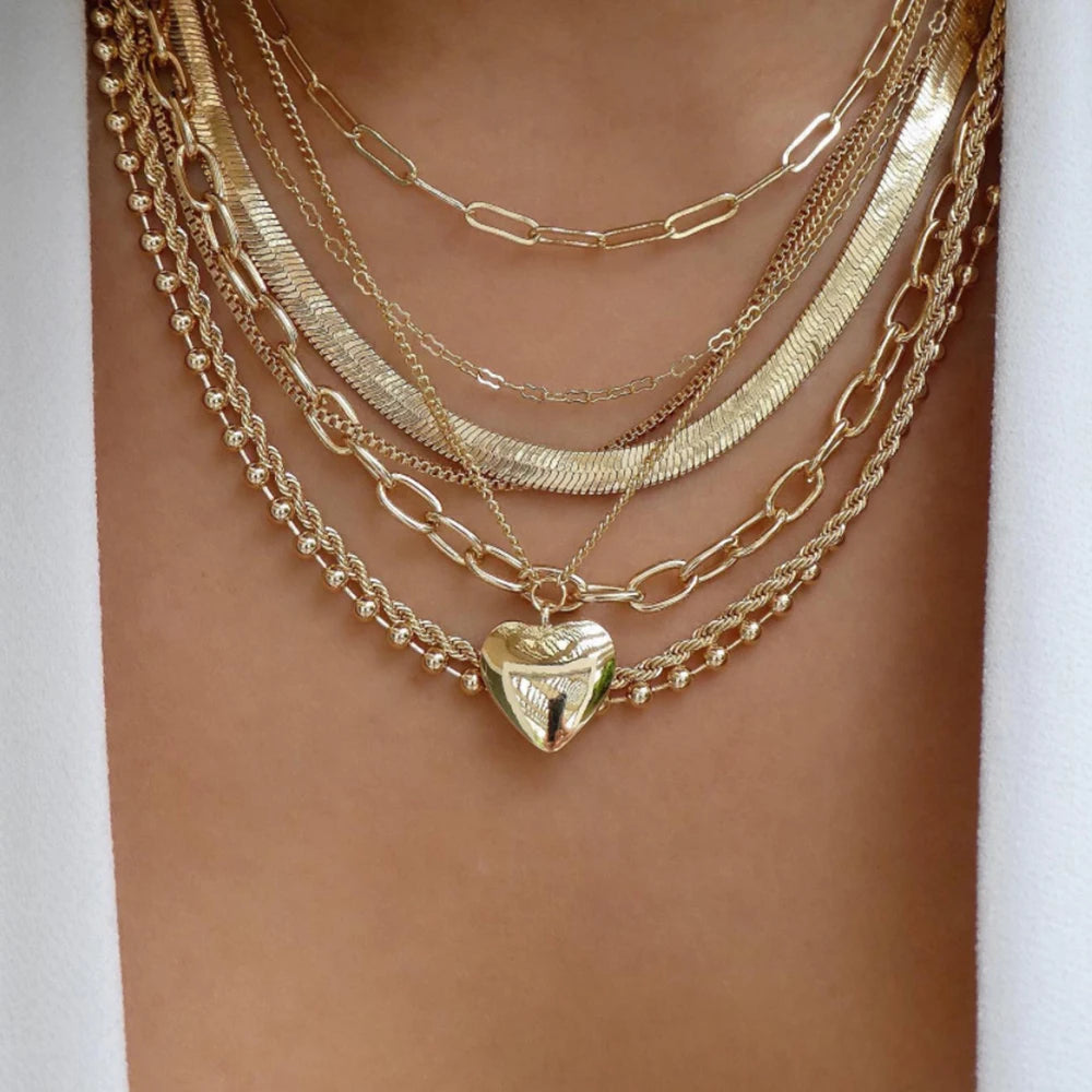 TheRyuko Vintage New Gold Color Multiple Styles Necklace For Women
