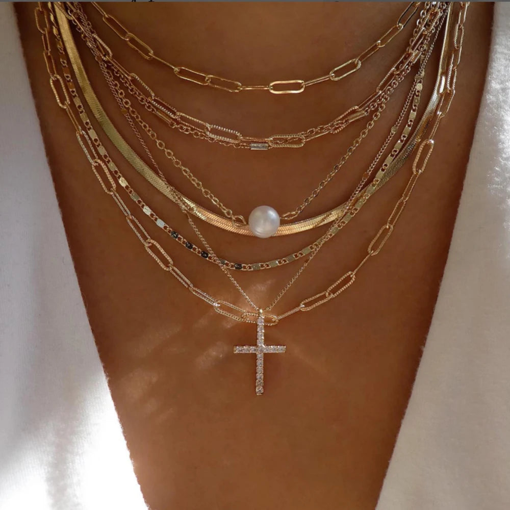 TheRyuko Vintage New Gold Color Multiple Styles Necklace For Women