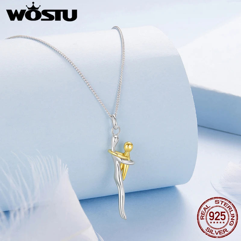 TheRyuko  Real 925 Sterling Silver Hug Embrace Pendant Necklace,