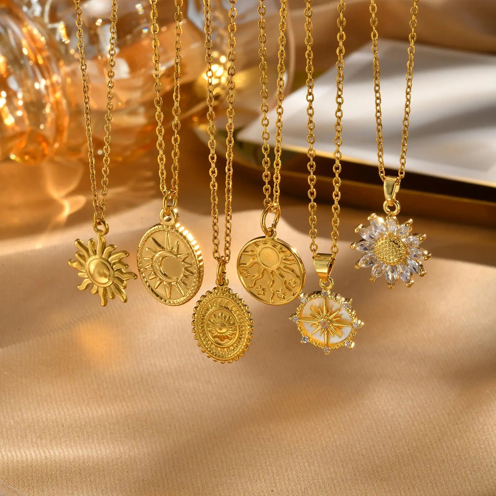 TheRyuko Stainless Steel Spiral Sun Flower Pendant Necklace for Women