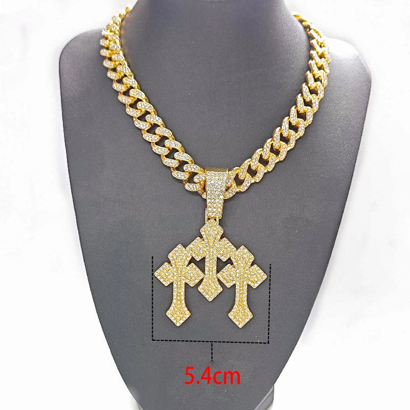 TheRyuko New Iced Out Stacked Crosses Pendant Necklaces for Men