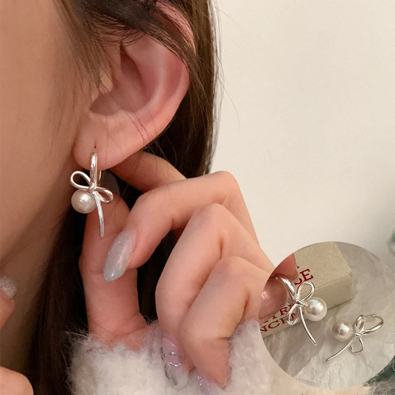 TheRyuko  925 Sterling Silver Bow Knot Earring for Women