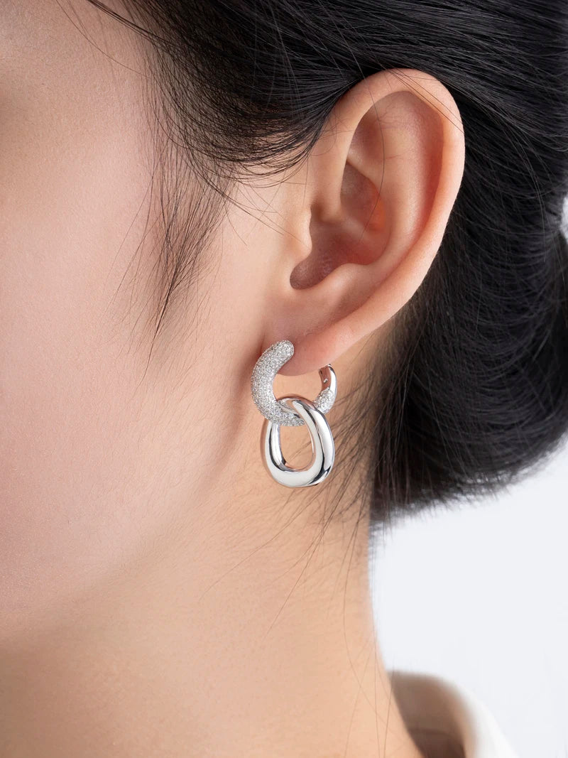 TheRyuko 925 Sterling Silver Luxury Clear Cubic Zircon Chain Drop Earrings