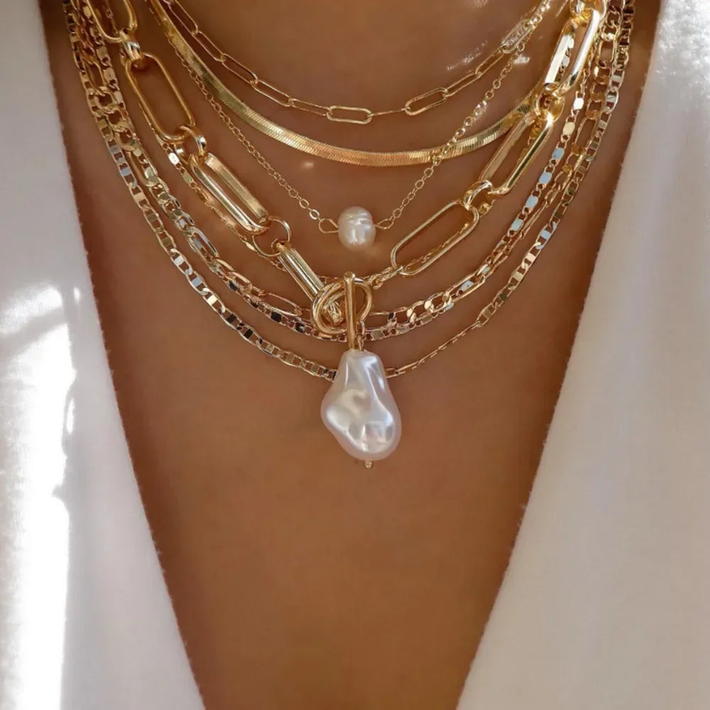TheRyuko Vintage New Gold Color Multiple Styles Necklace For Women