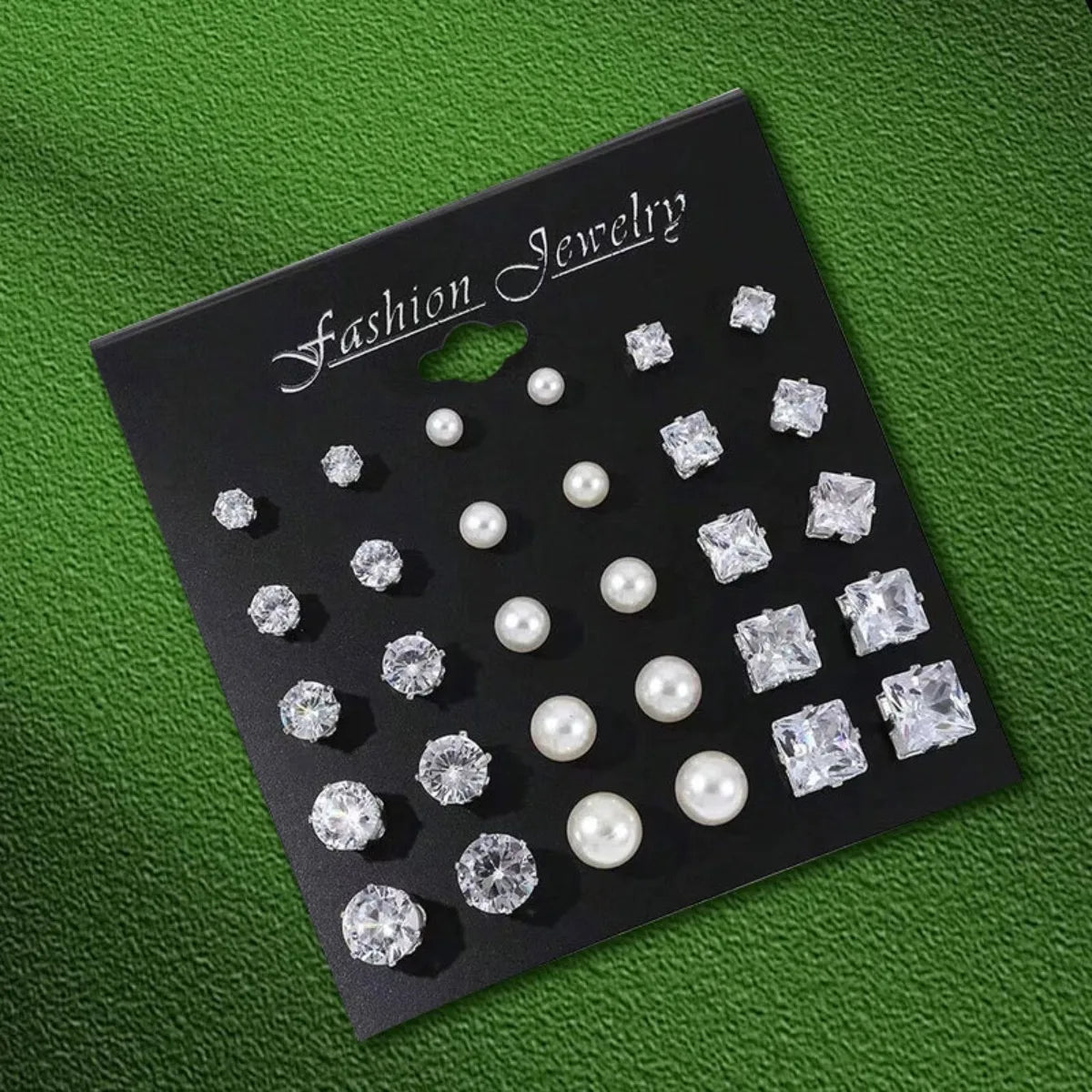 TheRyuko 12 Pairs Set Stainless Steel Stud Earrings with Gemstone Buds Round Earrings Unisex Fashion Jewelry Gifts