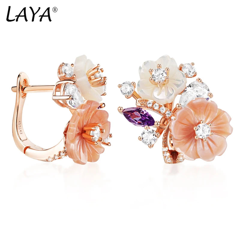 TheRyuko  Clip Earrings For Women High Quality Zircon Natural Shell Flower 925 Sterling Silver Fashion Original Jewelry 2022 Trend