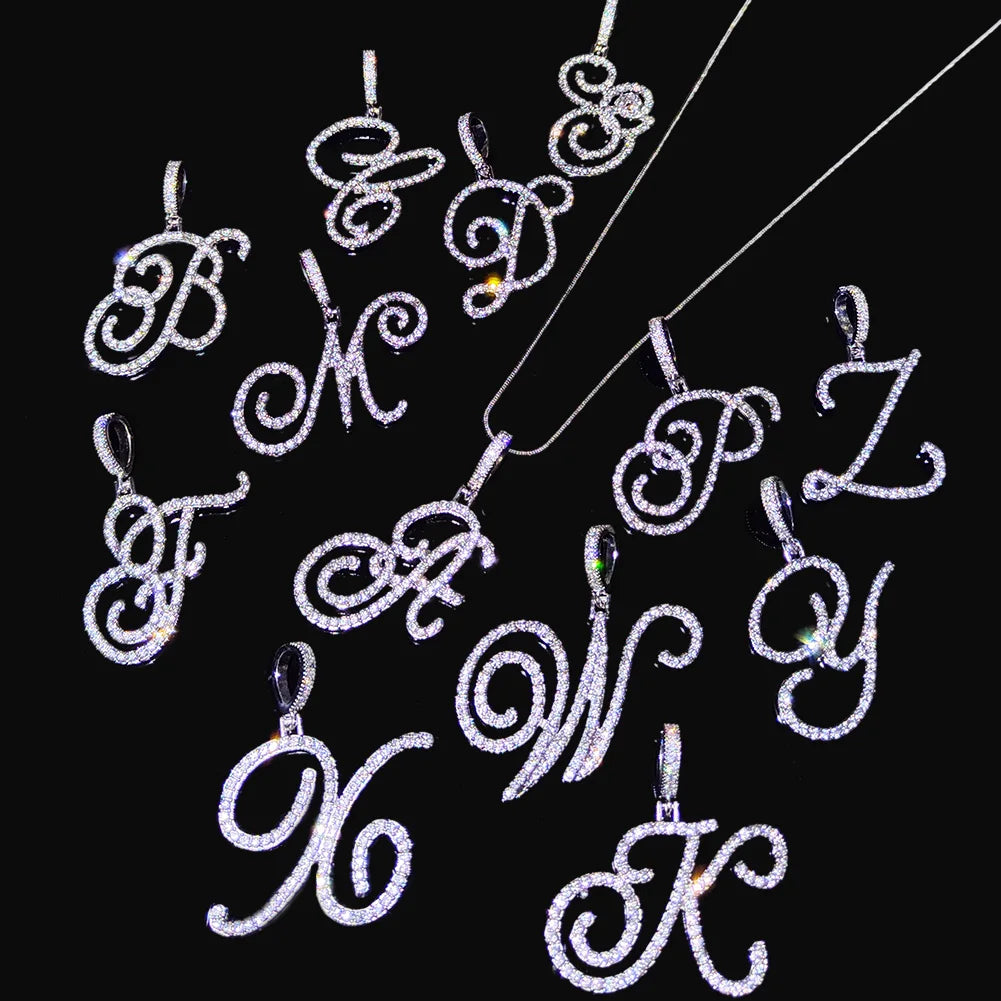 TheRyuko  A-Z Cursive Initial Letter Name Pendant Necklace For Women
