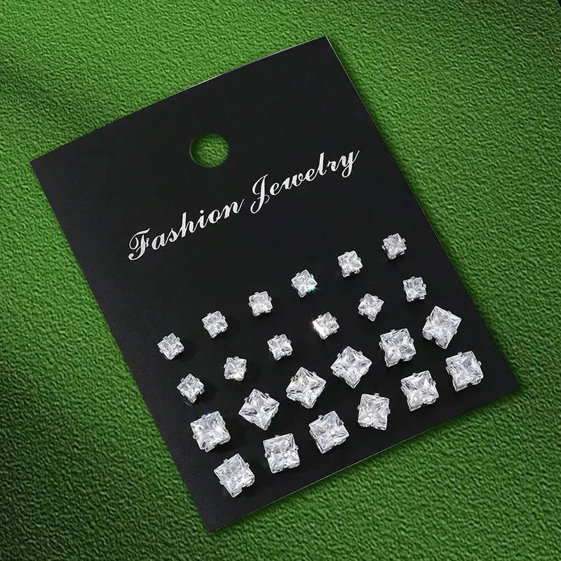 TheRyuko 12 Pairs Set Stainless Steel Stud Earrings with Gemstone Buds Round Earrings Unisex Fashion Jewelry Gifts