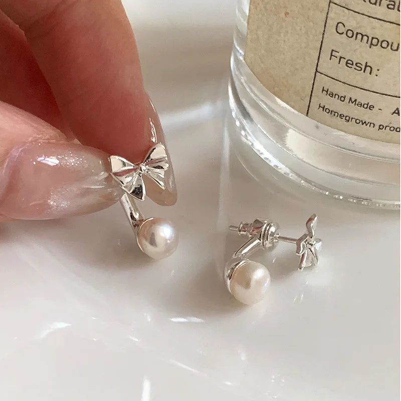 TheRyuko  925 Sterling Silver Bow Knot Earring for Women
