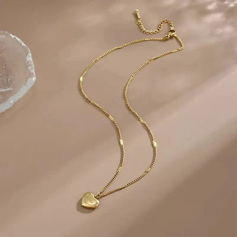 TheRyuko Simple Fashion Peach Heart Engraved Love Collarbone Chain Holiday Gifts