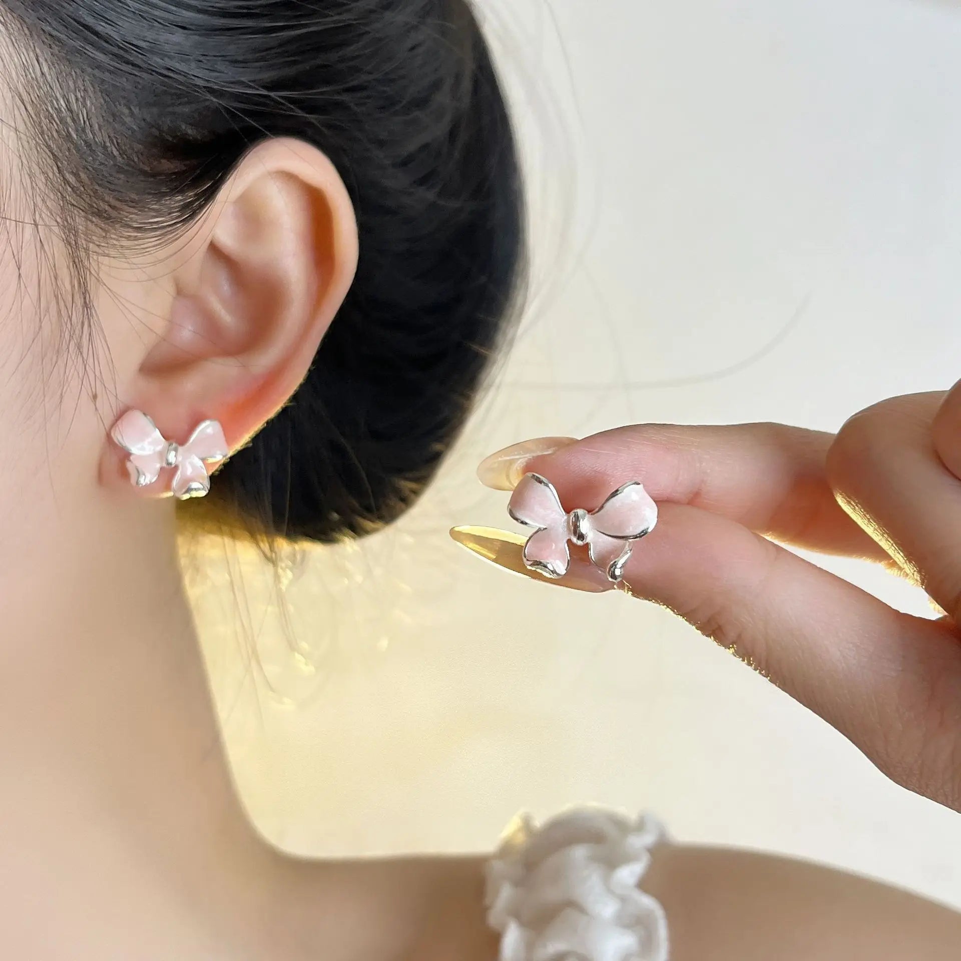 TheRyuko  925 Sterling Silver Bow Knot Earring for Women