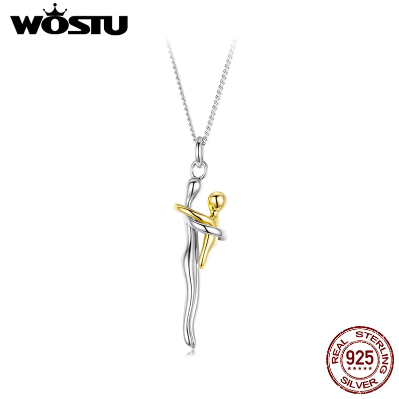 TheRyuko  Real 925 Sterling Silver Hug Embrace Pendant Necklace,