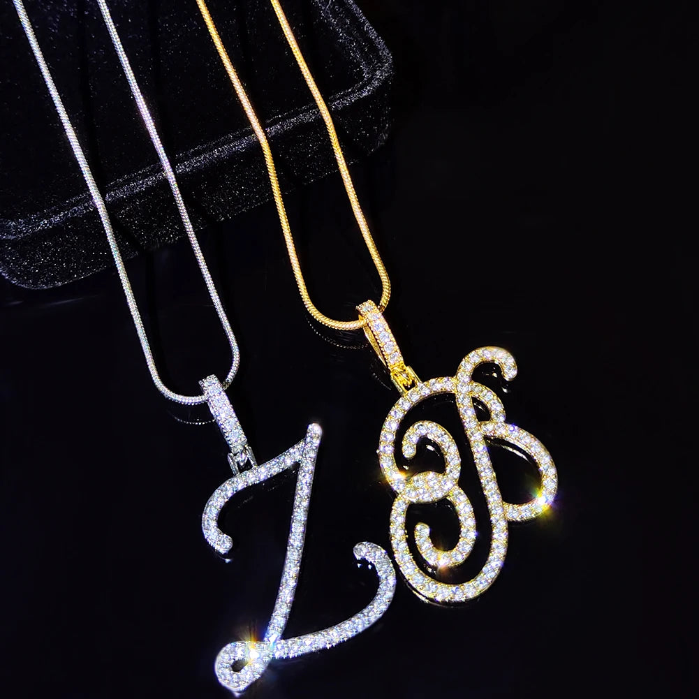 TheRyuko  A-Z Cursive Initial Letter Name Pendant Necklace For Women