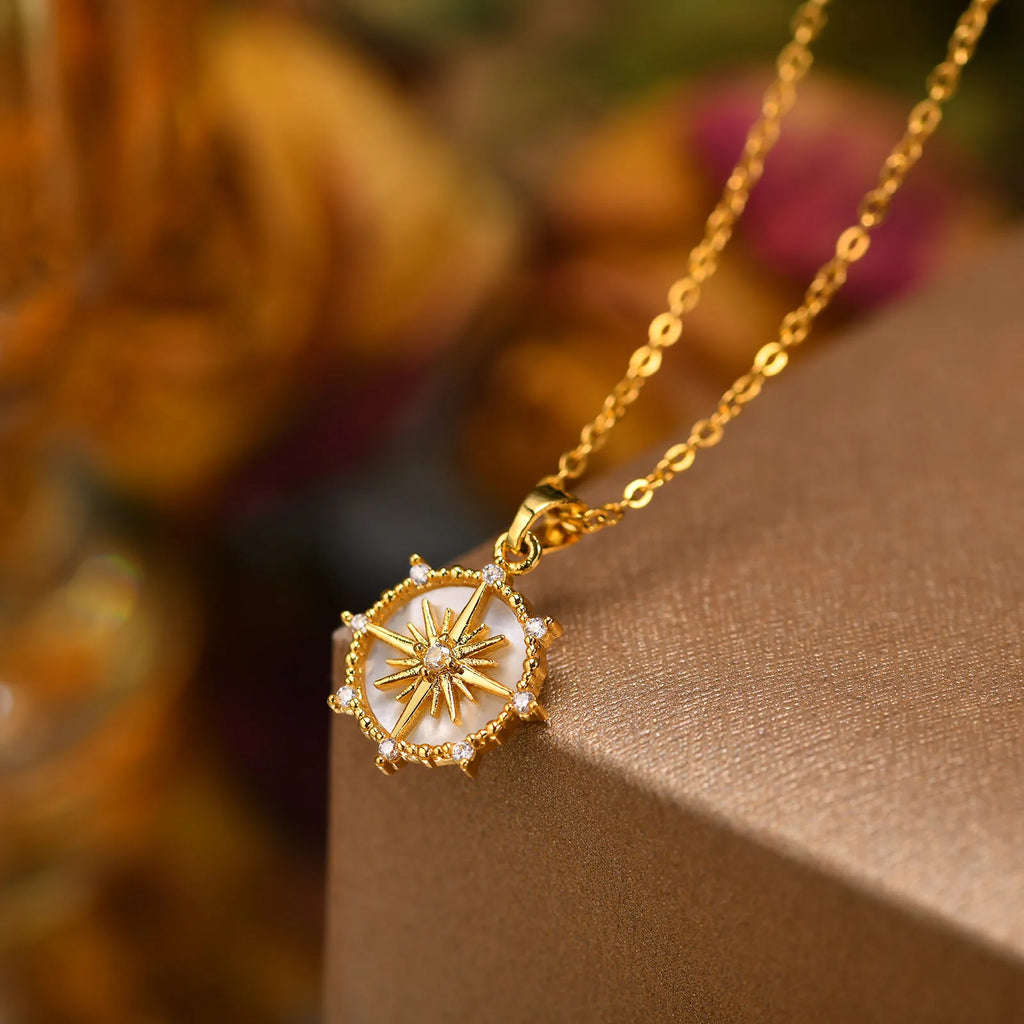 TheRyuko Stainless Steel Spiral Sun Flower Pendant Necklace for Women