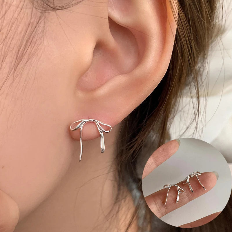TheRyuko  925 Sterling Silver Bow Knot Earring for Women