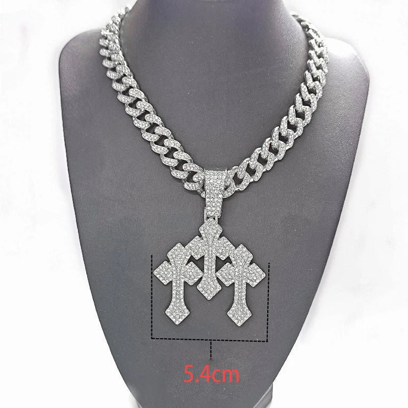 TheRyuko New Iced Out Stacked Crosses Pendant Necklaces for Men