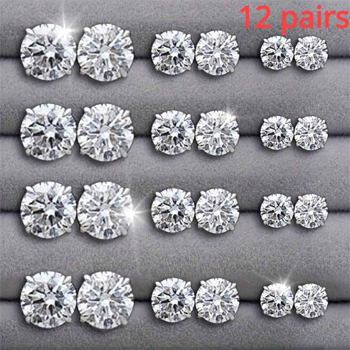 TheRyuko 12 Pairs Set Stainless Steel Stud Earrings with Gemstone Buds Round Earrings Unisex Fashion Jewelry Gifts