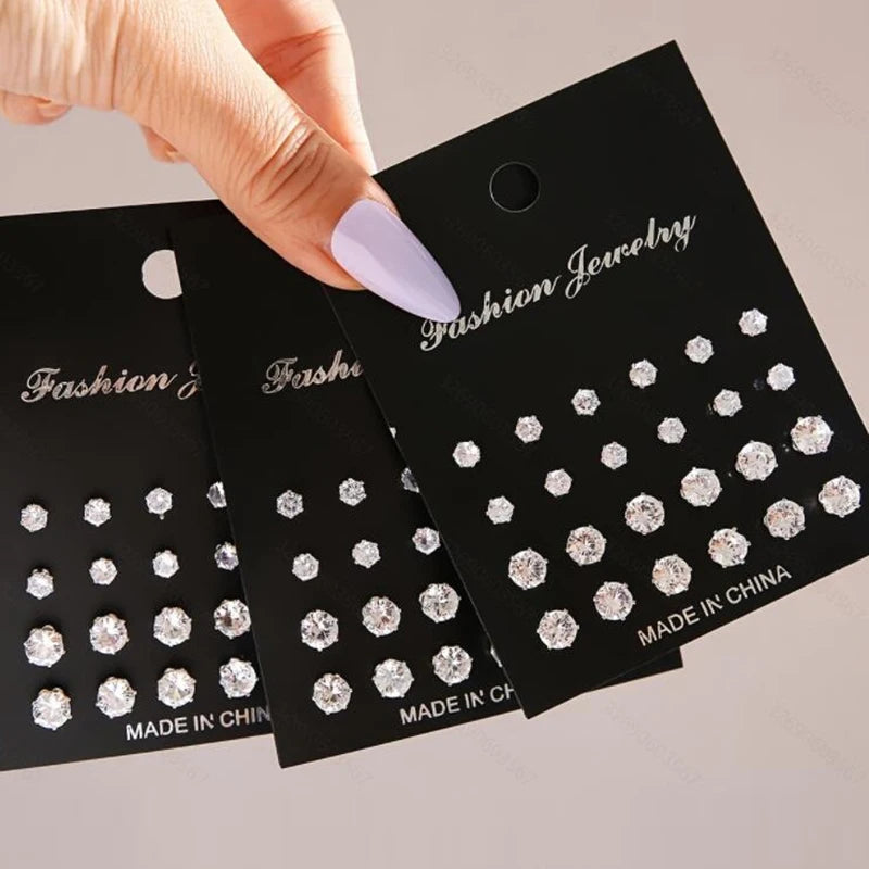 1TheRyuko 2/24/36 Pairs Shiny Zircon Stud Earrings Set for Women Men Daily