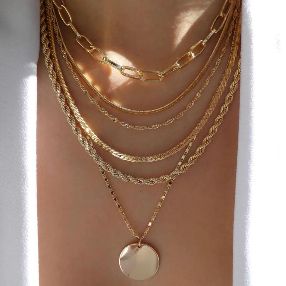 TheRyuko Vintage New Gold Color Multiple Styles Necklace For Women