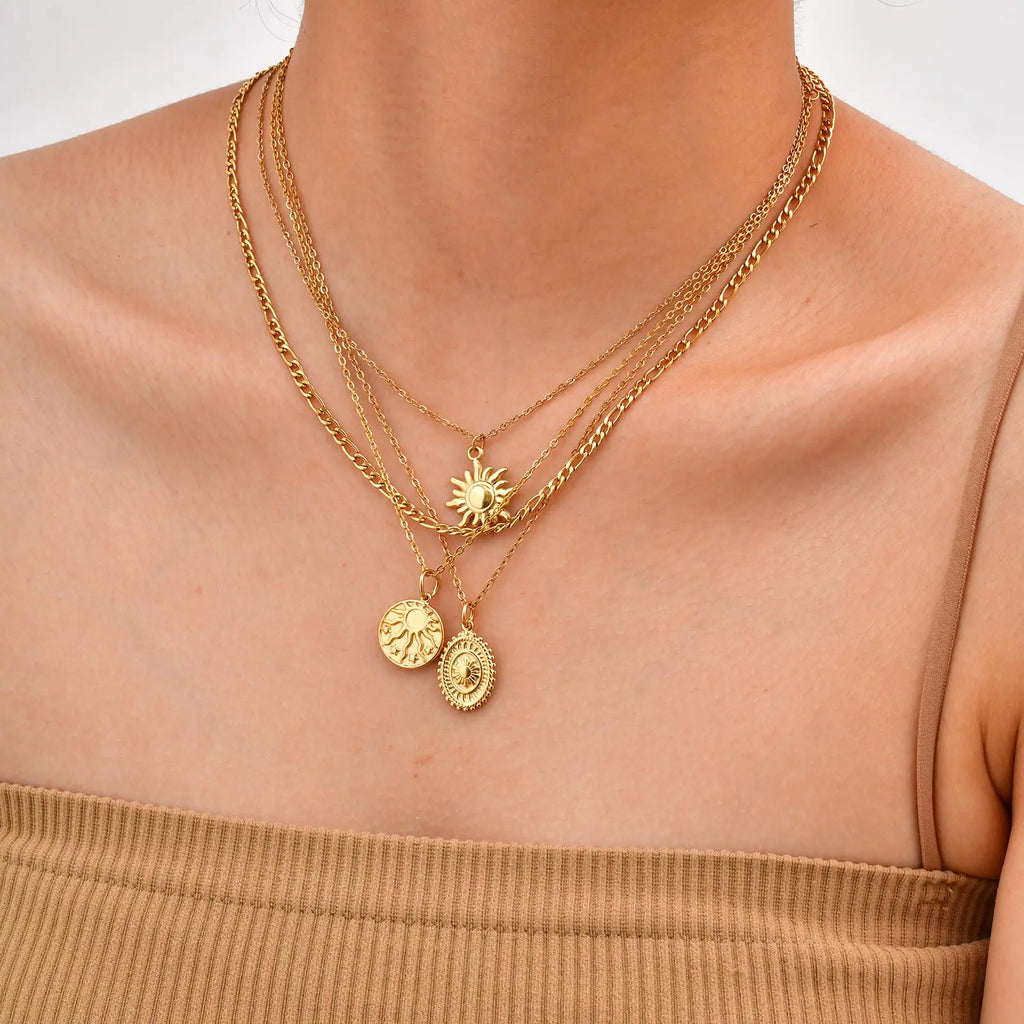 TheRyuko Stainless Steel Spiral Sun Flower Pendant Necklace for Women