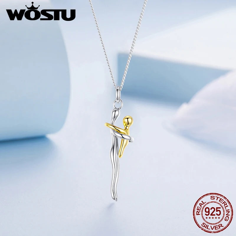 TheRyuko  Real 925 Sterling Silver Hug Embrace Pendant Necklace,
