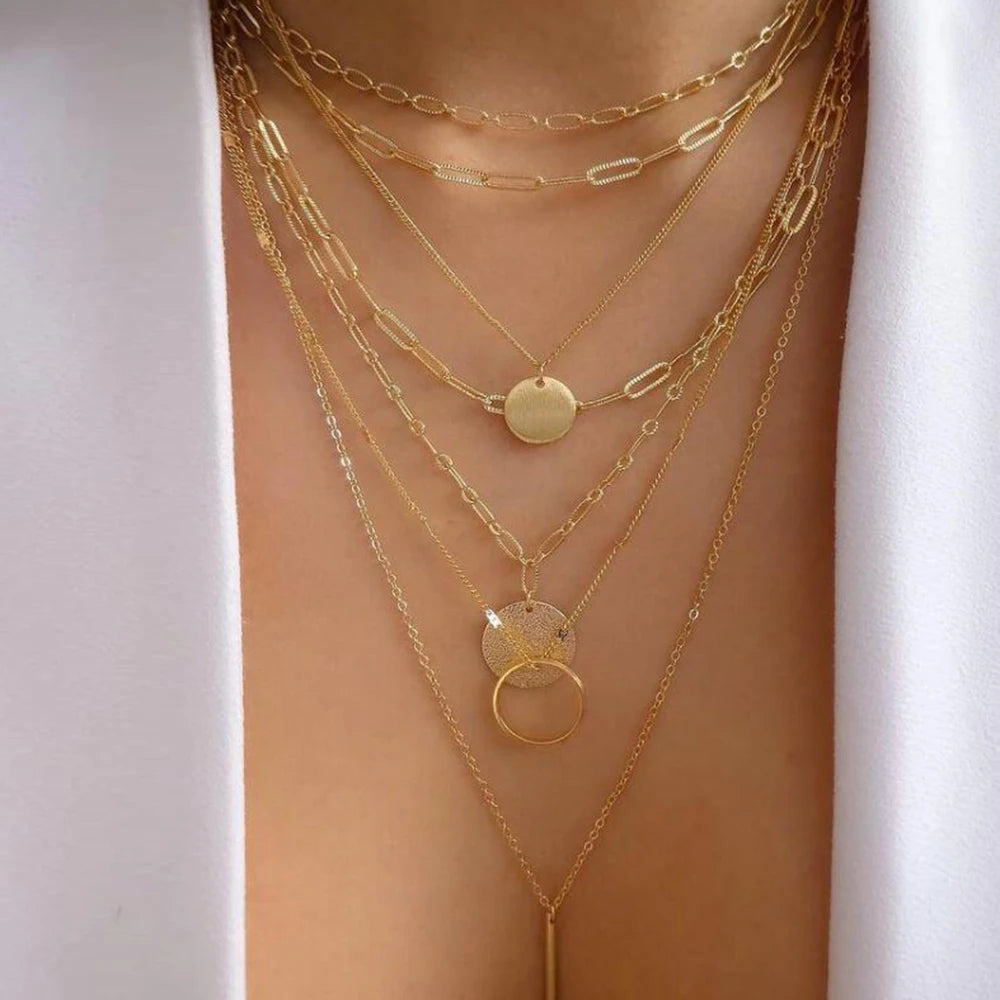 TheRyuko Vintage New Gold Color Multiple Styles Necklace For Women