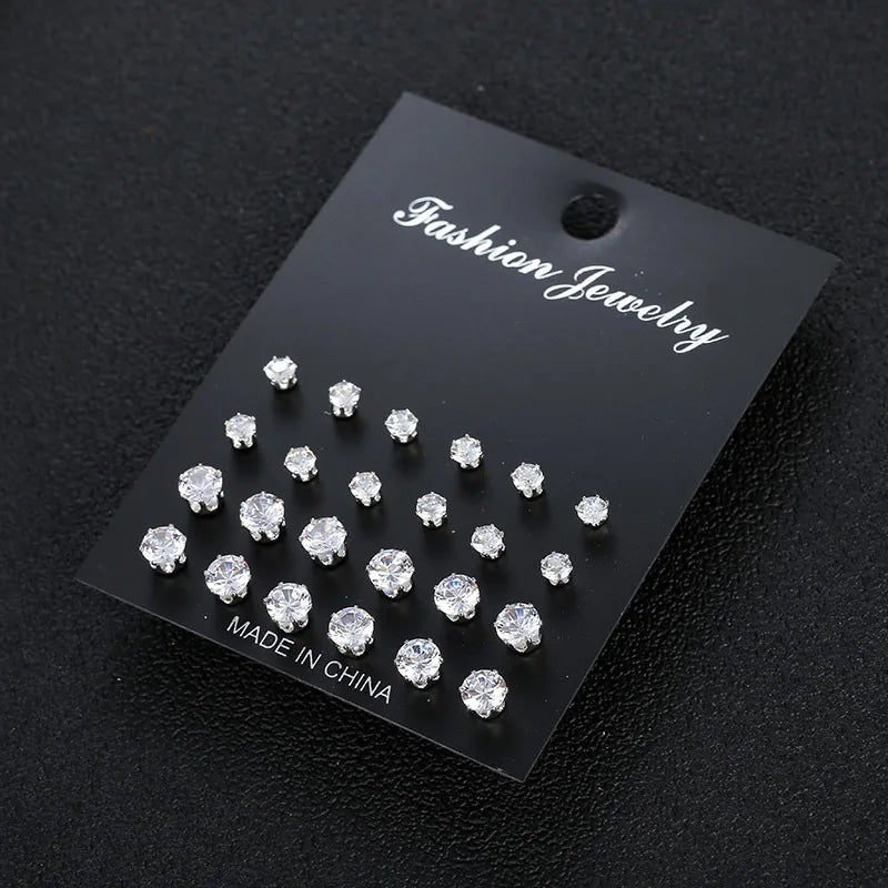1TheRyuko 2/24/36 Pairs Shiny Zircon Stud Earrings Set for Women Men Daily
