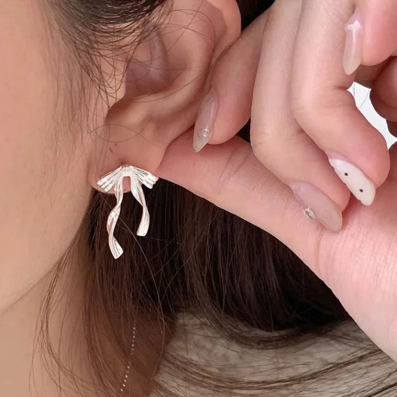 TheRyuko  925 Sterling Silver Bow Knot Earring for Women