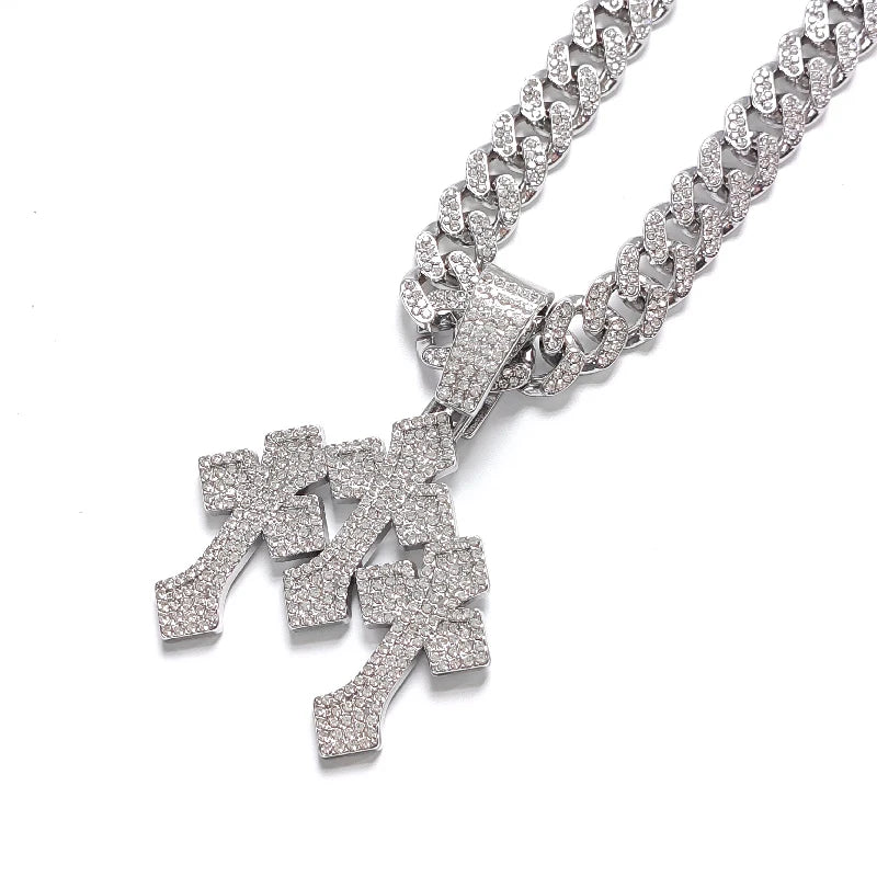 TheRyuko New Iced Out Stacked Crosses Pendant Necklaces for Men